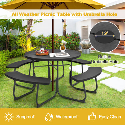 8-Person Outdoor Picnic Table and Bench Set Camping Dining Set with Umbrella Hole