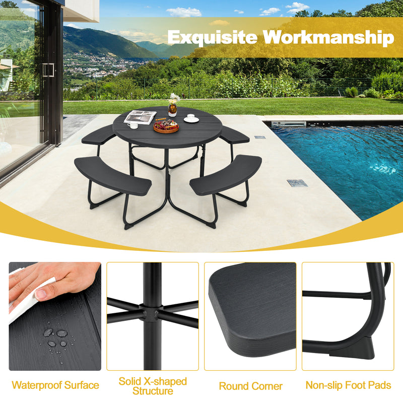 8-Person Outdoor Picnic Table and Bench Set Camping Dining Set with Umbrella Hole