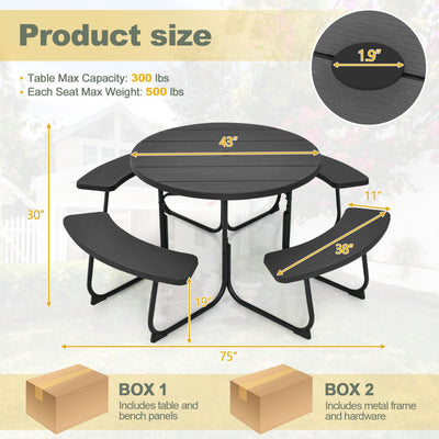 8-Person Outdoor Picnic Table and Bench Set Camping Dining Set with Umbrella Hole