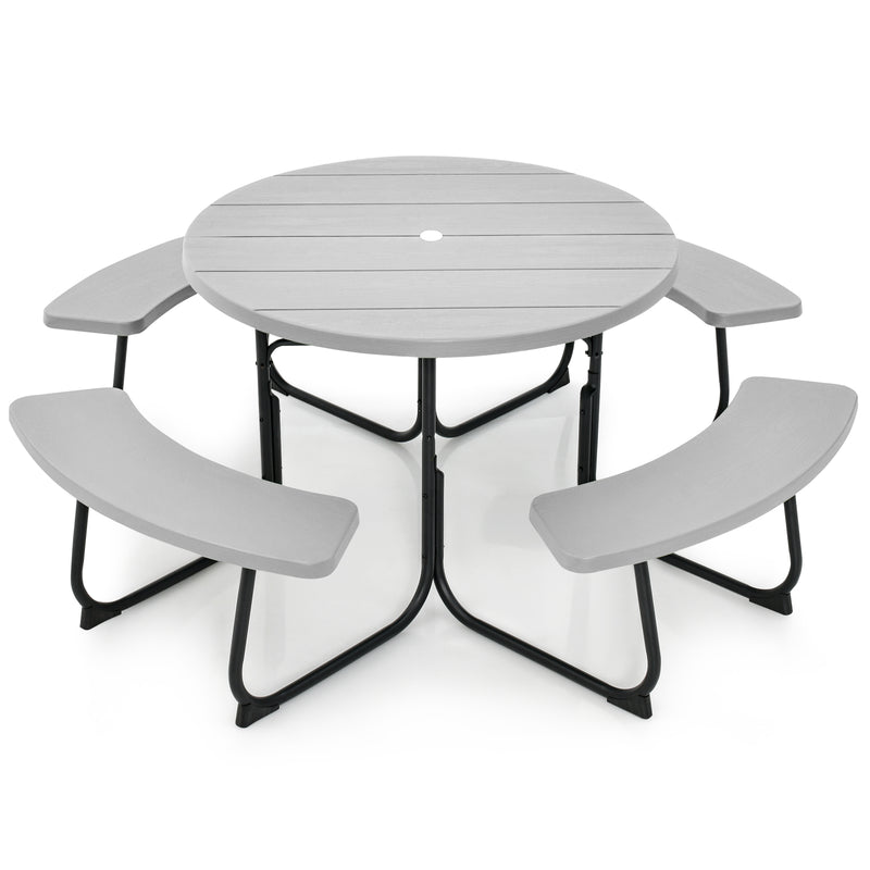 8-Person Outdoor Picnic Table and Bench Set Camping Dining Set with Umbrella Hole