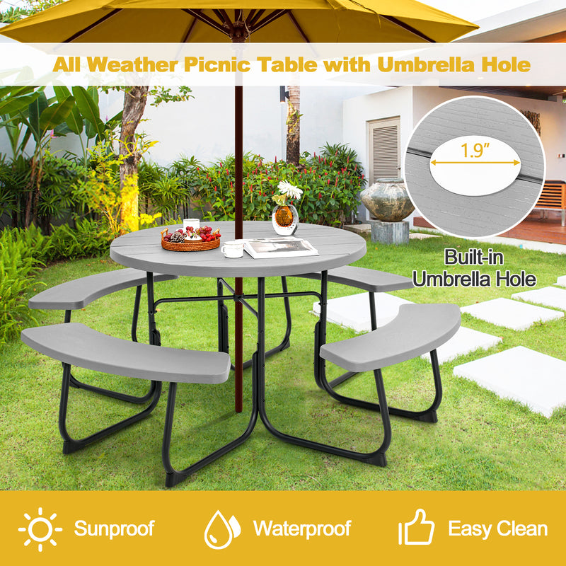 8-Person Outdoor Picnic Table and Bench Set Camping Dining Set with Umbrella Hole