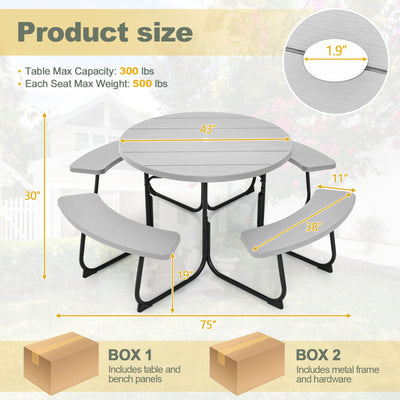 8-Person Outdoor Picnic Table and Bench Set Camping Dining Set with Umbrella Hole