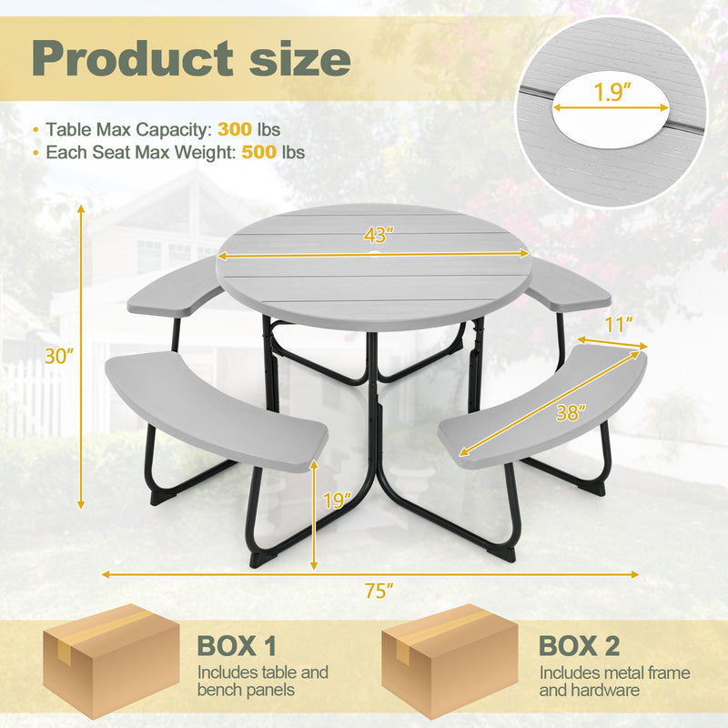 8-Person Outdoor Picnic Table and Bench Set Camping Dining Set with Umbrella Hole