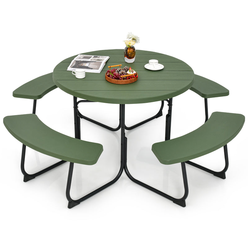 8-Person Outdoor Picnic Table and Bench Set Camping Dining Set with Umbrella Hole