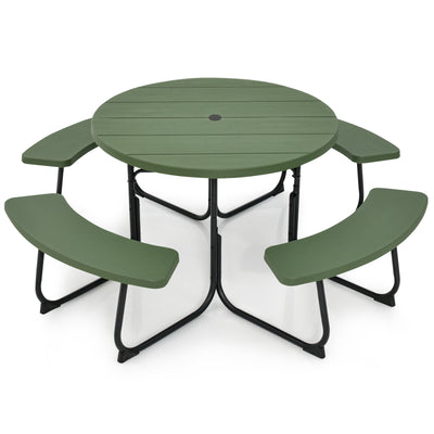 8-Person Outdoor Picnic Table and Bench Set Camping Dining Set with Umbrella Hole