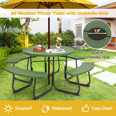 8-Person Outdoor Picnic Table and Bench Set Camping Dining Set with Umbrella Hole