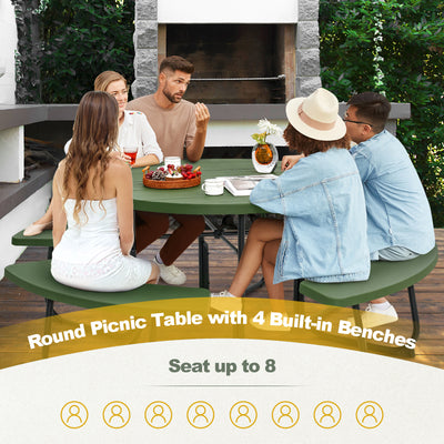 8-Person Outdoor Picnic Table and Bench Set Camping Dining Set with Umbrella Hole