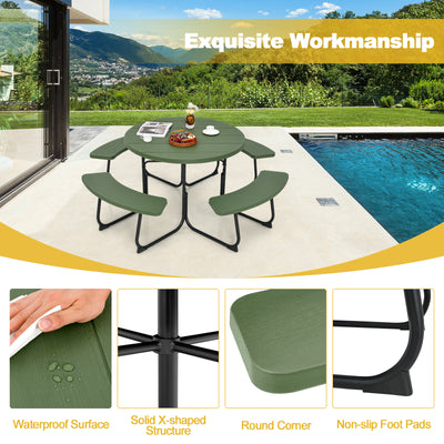 8-Person Outdoor Picnic Table and Bench Set Camping Dining Set with Umbrella Hole