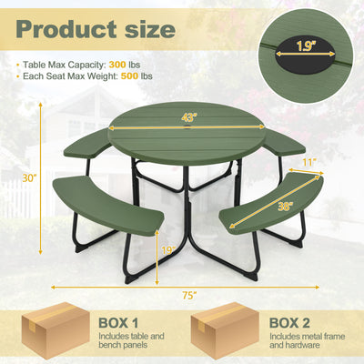 8-Person Outdoor Picnic Table and Bench Set Camping Dining Set with Umbrella Hole