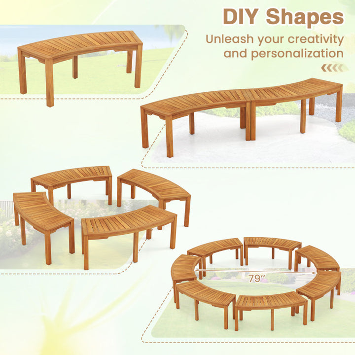Set of 7 Outdoor Bench Acacia Wood Curved Garden Bench 2-Person