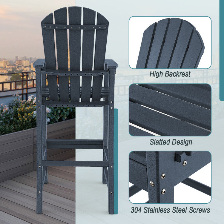 Outdoor HDPE Bar Stool 30 Inches Counter Height Adirondack Chair with Armrests and Footrest for Garden Backyard