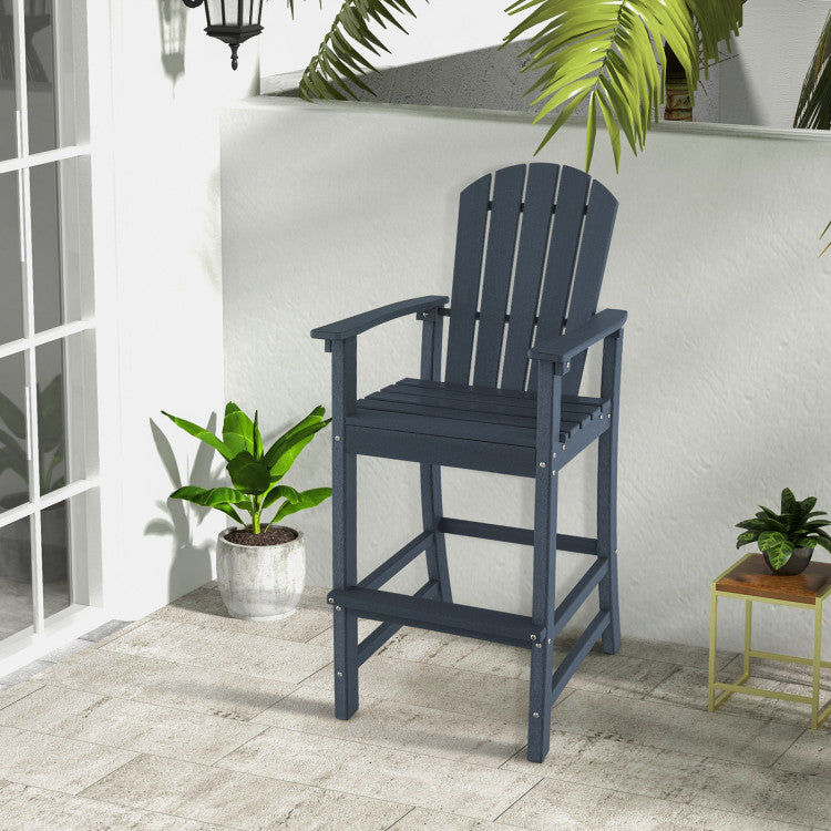 Outdoor HDPE Bar Stool 30 Inches Counter Height Adirondack Chair with Armrests and Footrest for Garden Backyard