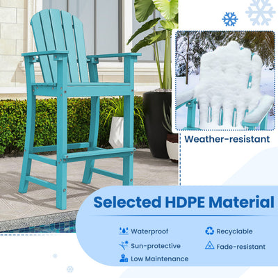 Outdoor HDPE Bar Stool 30 Inches Counter Height Adirondack Chair with Armrests and Footrest for Garden Backyard