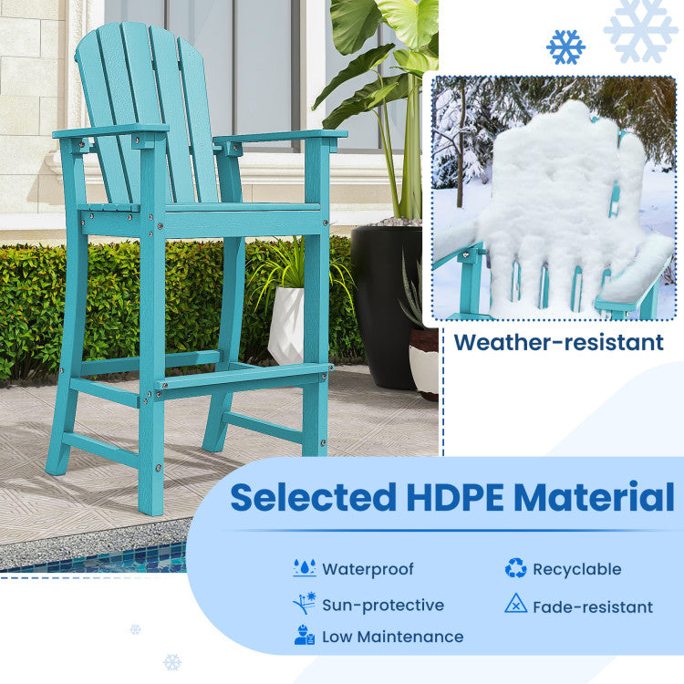 Outdoor HDPE Bar Stool 30 Inches Counter Height Adirondack Chair with Armrests and Footrest for Garden Backyard