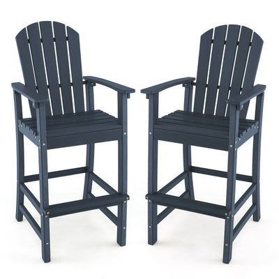 Outdoor HDPE Bar Stool 30 Inches Counter Height Adirondack Chair with Armrests and Footrest for Garden Backyard