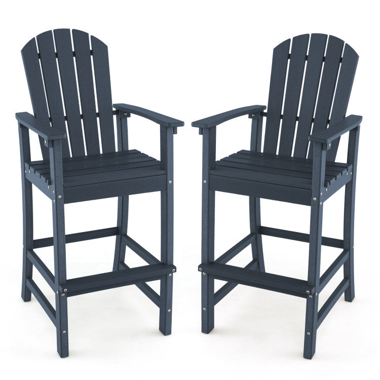 Outdoor HDPE Bar Stool 30 Inches Counter Height Adirondack Chair with Armrests and Footrest for Garden Backyard
