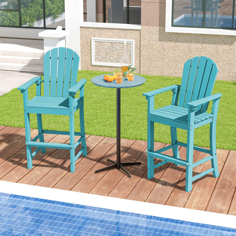 Outdoor HDPE Bar Stool 30 Inches Counter Height Adirondack Chair with Armrests and Footrest for Garden Backyard