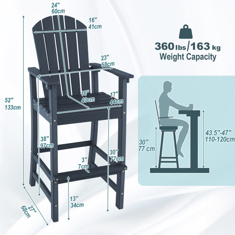 Outdoor HDPE Bar Stool 30 Inches Counter Height Adirondack Chair with Armrests and Footrest for Garden Backyard