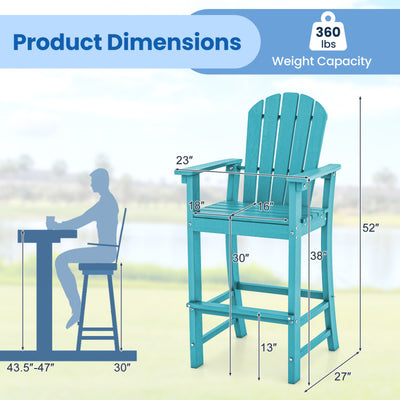 Outdoor HDPE Bar Stool 30 Inches Counter Height Adirondack Chair with Armrests and Footrest for Garden Backyard