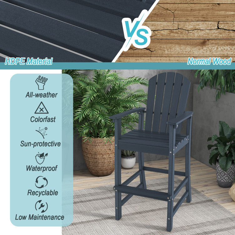 Outdoor HDPE Bar Stool 30 Inches Counter Height Adirondack Chair with Armrests and Footrest for Garden Backyard