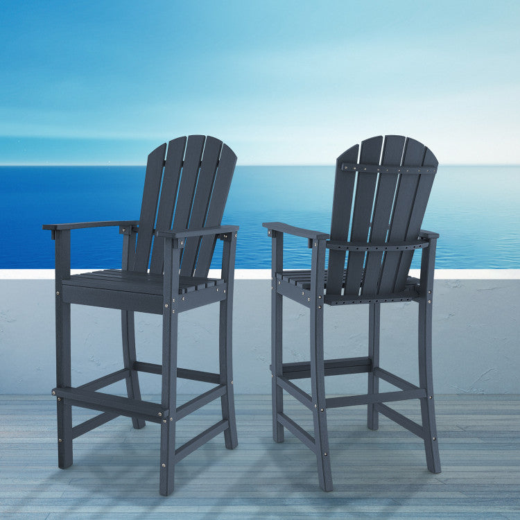 Outdoor HDPE Bar Stool 30 Inches Counter Height Adirondack Chair with Armrests and Footrest for Garden Backyard