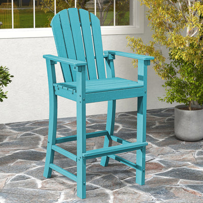 Outdoor HDPE Bar Stool 30 Inches Counter Height Adirondack Chair with Armrests and Footrest for Garden Backyard