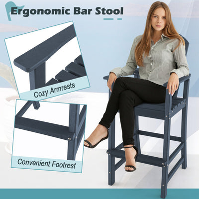 Outdoor HDPE Bar Stool 30 Inches Counter Height Adirondack Chair with Armrests and Footrest for Garden Backyard