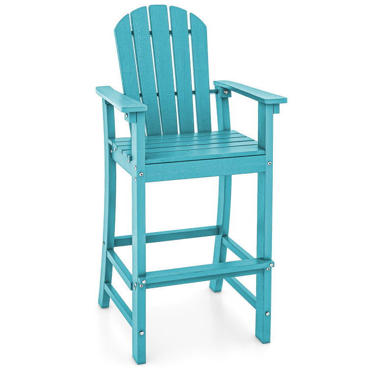 Outdoor HDPE Bar Stool 30 Inches Counter Height Adirondack Chair with Armrests and Footrest for Garden Backyard