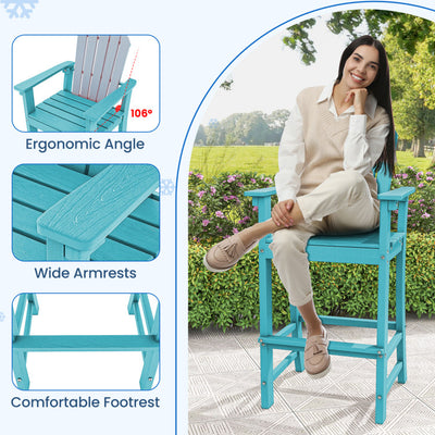 Outdoor HDPE Bar Stool 30 Inches Counter Height Adirondack Chair with Armrests and Footrest for Garden Backyard