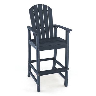 Outdoor HDPE Bar Stool 30 Inches Counter Height Adirondack Chair with Armrests and Footrest for Garden Backyard