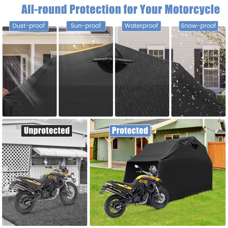 Outdoor Heavy Duty Motorcycle Shed Waterproof Motorbike Storage Garage Tent with Durable Protective Cover and Ventilation Window