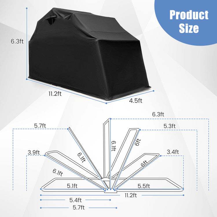 Outdoor Heavy Duty Motorcycle Shed Waterproof Motorbike Storage Garage Tent with Durable Protective Cover and Ventilation Window