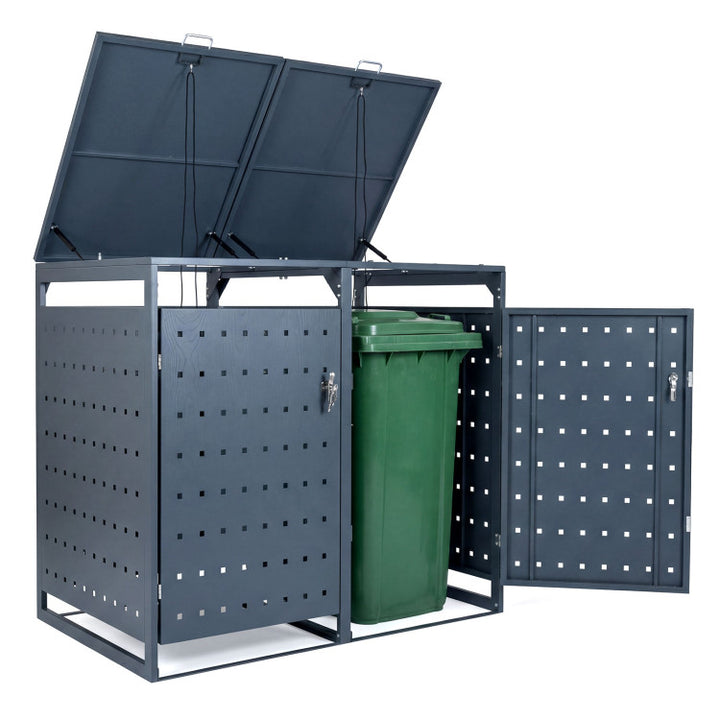 Outdoor Metal Garbage Bin Storage Shed for 2 Trash Cans Double Trash Can Enclosure