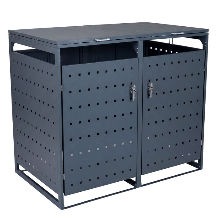 Outdoor Metal Garbage Bin Storage Shed for 2 Trash Cans Double Trash Can Enclosure