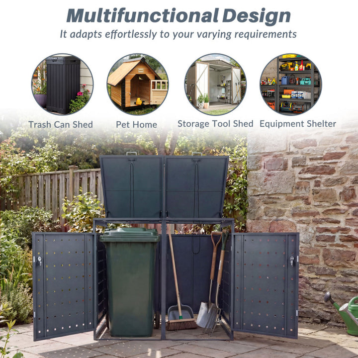Outdoor Metal Garbage Bin Storage Shed for 2 Trash Cans Double Trash Can Enclosure