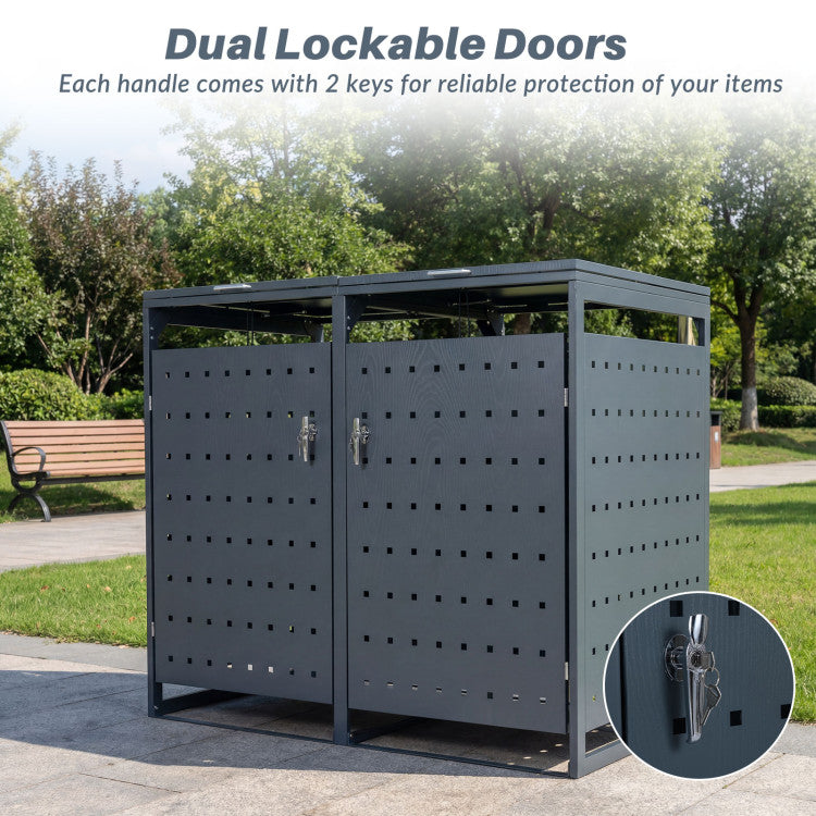 Outdoor Metal Garbage Bin Storage Shed for 2 Trash Cans Double Trash Can Enclosure
