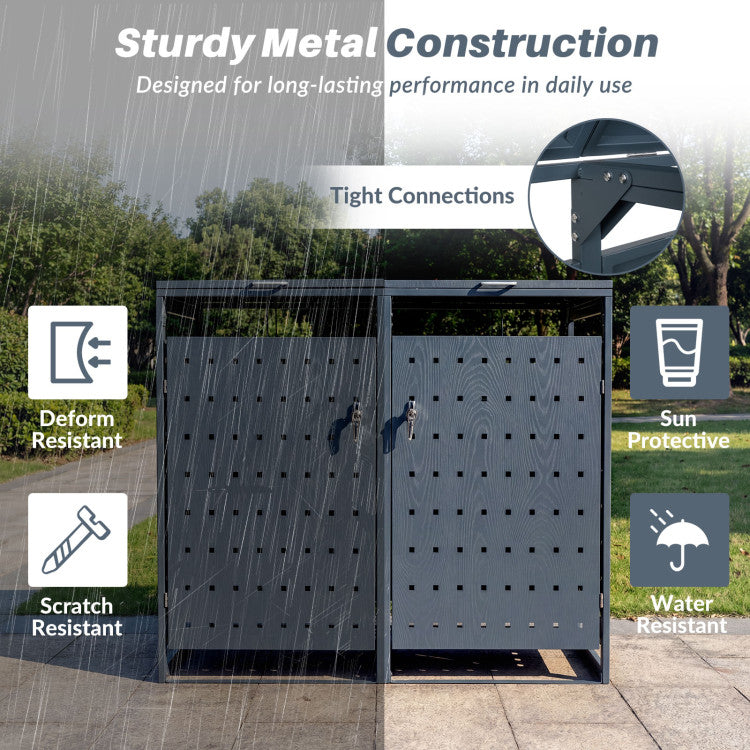 Outdoor Metal Garbage Bin Storage Shed for 2 Trash Cans Double Trash Can Enclosure