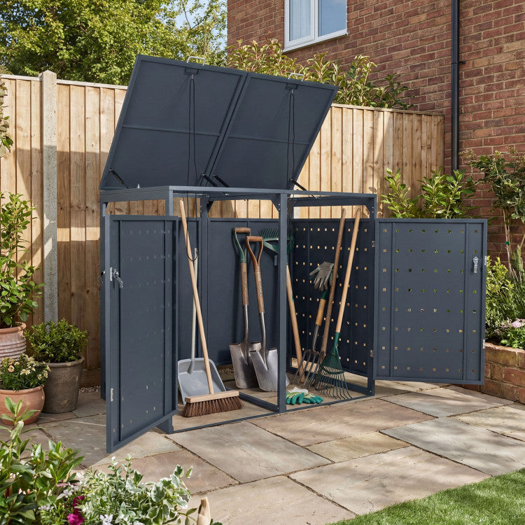 Outdoor Metal Garbage Bin Storage Shed for 2 Trash Cans Double Trash Can Enclosure
