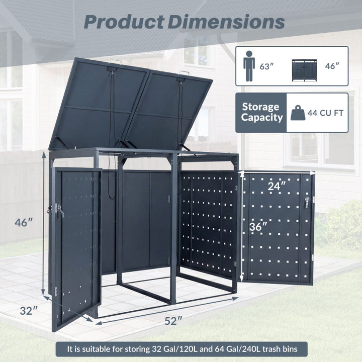 Outdoor Metal Garbage Bin Storage Shed for 2 Trash Cans Double Trash Can Enclosure