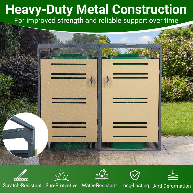 Outdoor Metal Garbage Bin Storage Shed for 2 Trash Cans