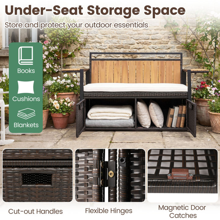 Outdoor Storage Bench with 2 Side Tables and 2-Seater Bench Seat