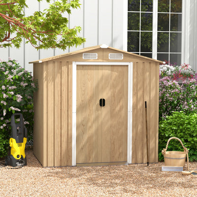 8.5x6.5FT Outdoor Weather Resistant Storage Shed Metal Ventilated Shelter with Lockable Door and Built-in Ramp