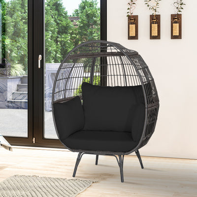 Oversized Egg Chair Patio Rattan Hanging Chair Outdoor Wicker Lounge Chair with Thickened Cushions