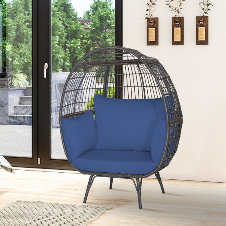 Oversized Egg Chair Patio Rattan Hanging Chair Outdoor Wicker Lounge Chair with Thickened Cushions