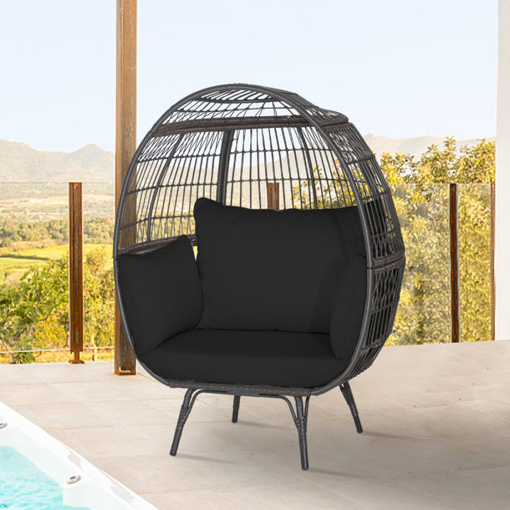 Oversized Egg Chair Patio Rattan Hanging Chair Outdoor Wicker Lounge Chair with Thickened Cushions