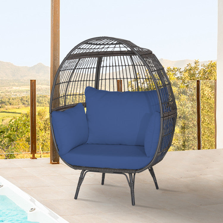 Oversized Egg Chair Patio Rattan Hanging Chair Outdoor Wicker Lounge Chair with Thickened Cushions