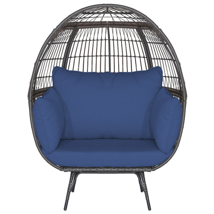 Oversized Egg Chair Patio Rattan Hanging Chair Outdoor Wicker Lounge Chair with Thickened Cushions