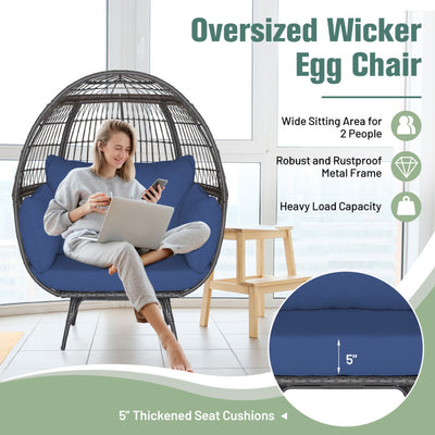 Oversized Egg Chair Patio Rattan Hanging Chair Outdoor Wicker Lounge Chair with Thickened Cushions