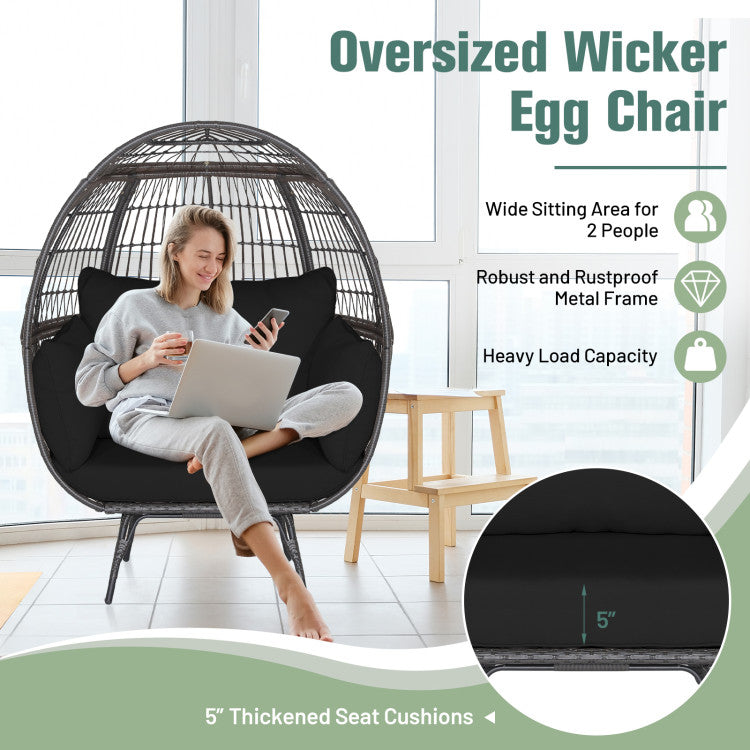 Oversized Egg Chair Patio Rattan Hanging Chair Outdoor Wicker Lounge Chair with Thickened Cushions