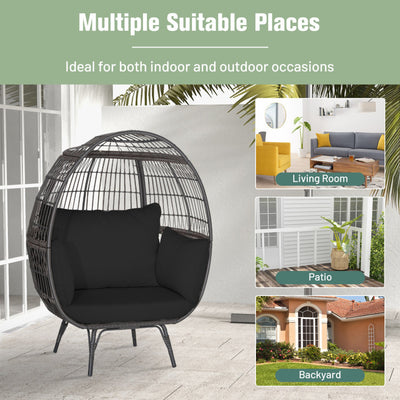 Oversized Egg Chair Patio Rattan Hanging Chair Outdoor Wicker Lounge Chair with Thickened Cushions